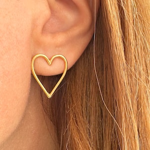 Gold Heart Stud Earrings: Minimalist 24K Gold Plated Brass
