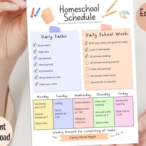 Printable Editable Daily Schedule Homeschool Daily Routine - Etsy
