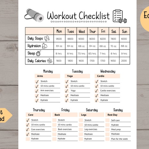 Daily Workout Log Printable Exercise Planner Fitness Planner - Etsy