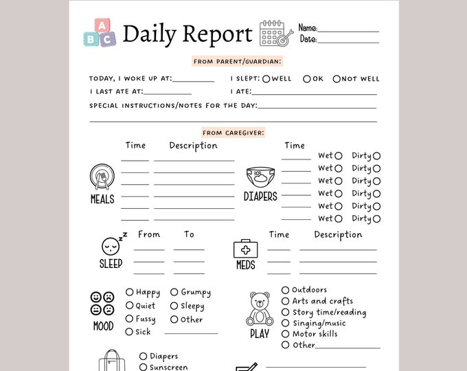 Infant Toddler Daily Log Etsy Infant toddler daily log etsy