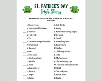 St Patrick's Day Irish Slang Game Printable, St Paddy's Party Games, St. Pattys Activity For Kids and Adults, Fun St Pats Day Classroom Game