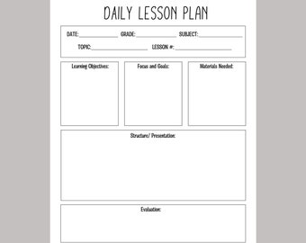 Daily Lesson Plan Template, Simple Lesson Plan Template for Educators, Minimalist Lesson Planner Printable, Homeschool Academic Planner