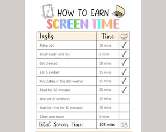 Screen Time Chart Checklist, Editable Printable Screen Time Chore Chart, Daily Screen Time Schedule, Summer Checklist, Screen Time Tracker