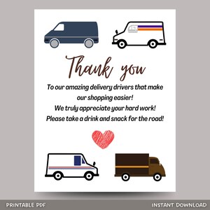 Delivery Driver Appreciation Sign Thank You Sign Snack Drink Sign