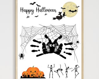 Happy Halloween Handprint Craft Printable, Fall Activity DIY Wall Art Template for Kids Baby Toddler Preschool Keepsake Personalized Gifts