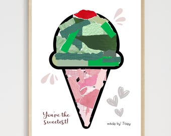 Manualidades de papel rasgado con temática de verano para imprimir, manualidades para hacer conos de helado para niños pequeños, bebés y niños, página para colorear, actividad para el aula y la educación en casa.