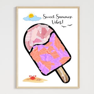 Lavoretti estivi con carta strappata, stampabili, fai da te, taglia e incolla pezzi triturati, colla, gelato, attività per bambini, modello per la scuola materna