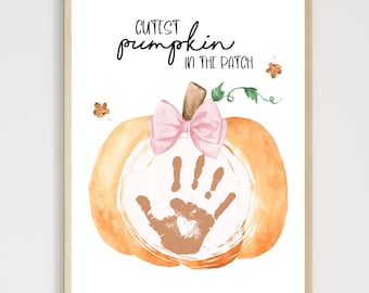Fall Handprint Craft Printable, Autumn Activity DIY Pumpkin Hand Wall Art for Kids Baby Infant Toddler Preschool Keepsake Personalized Gift