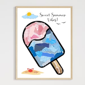 Lavoretti di carta strappata a tema estivo, stampabili, fai da te, gelato per bambini, pagina da colorare per bambini, attività per l'asilo nido e la scuola materna.