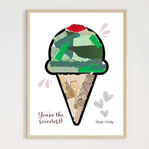 Carta strappata estiva, modello stampabile fai da te, cono gelato, semplice decorazione da parete per bambini, pagina da colorare per bambini, modello ricordo
