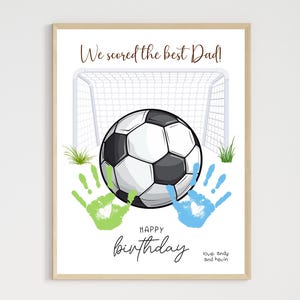 Happy Birthday Dad Handprint Craft Printable, DIY Soccer Art Gift for Daddy from Kids Sports Daddy Keepsake Card Baby Toddler Child Template