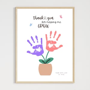 Teacher Appreciation Handprint Craft Kids Printable, DIY End of Year Gift Keepsake Flower Art for Pre-K Kindergarten Preschool End Of School