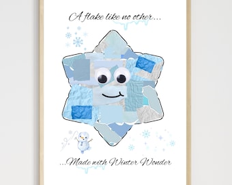Snowflake Torn Paper Craft Printable for Kids, Winter Fine Motor Art Activity DIY Holiday Keepsake Toddler