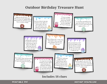 Outdoor Birthday Treasure Hunt For Kids, Birthday Scavenger Hunt Clues, Birthday Printable Games, Outdoor Birthday Games, Instant Download