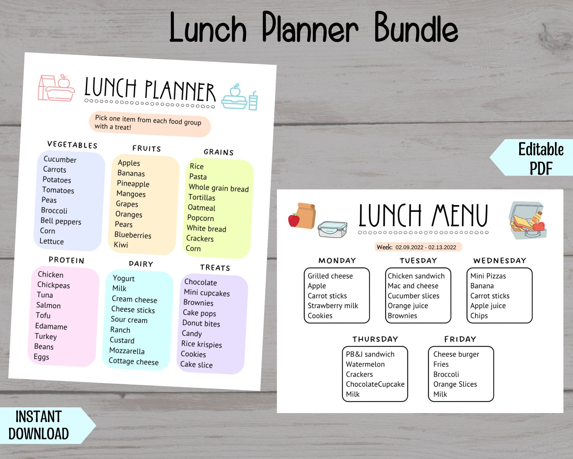 School Lunch Meal Planner Printable Editable Lunch Menu Kids Etsy Ireland