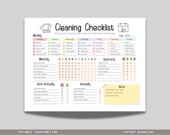 Editable Cleaning Schedule Printable, Digital Cleaning Planner, Weekly Monthly Yearly Cleaning Checklist, House Chore List Simple PDF
