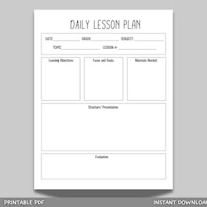 Daily Lesson Plan Template, Simple Lesson Plan Template for Educators, Minimalist Lesson Planner Printable, Homeschool Academic Planner