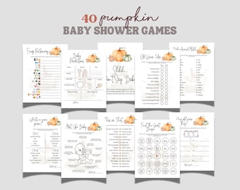Pumpkin Baby Shower Games Printable Bundle, Fall Autumn Themed Party Activity Ideas, Fun Decor Cute Activities for Adults Family Friends