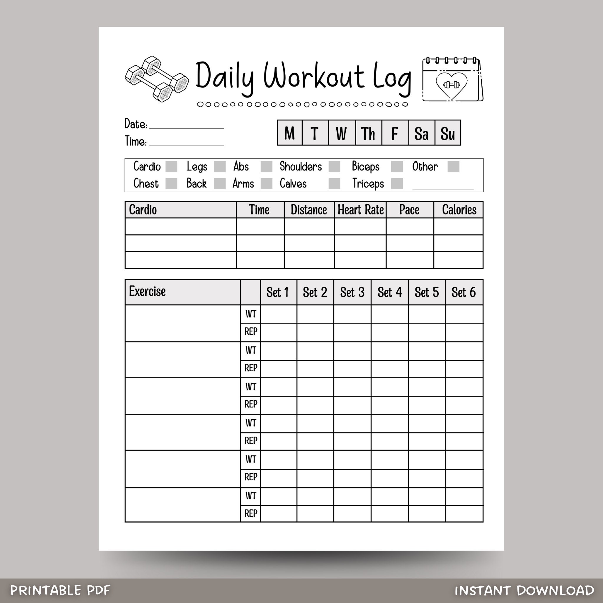 Fitness Journal:Workout Log:Personal Training Exercise Log