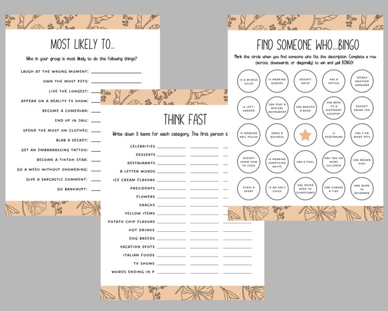 Dinner Party Games Printable Icebreaker Questions/ Games Etsy