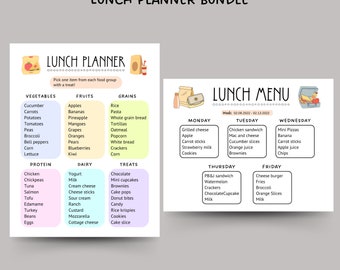 School Lunch Meal Planner Printable, Editable Lunch Menu Kids, Weekly Menu Planner Chart, Kids Lunch Planner, Healthy School Lunch Ideas