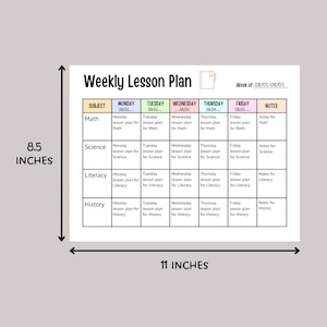 Weekly Lesson Plan Printable, Editable Weekly School Schedule, Simple Weekly Lesson Planner, Lesson Plan Sheet, Homeschool Weekly Planner image 6