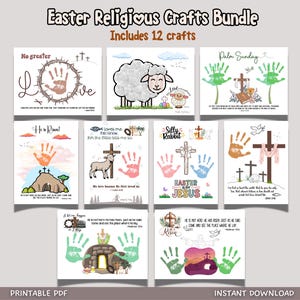 Easter Christian Handprint Craft Printable, Bible Lesson Verse DIY Religious Keepsake Art for Kids Toddler Sunday School Preschool Activity