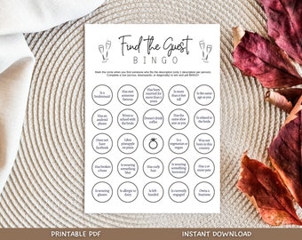 Find the Guest Bingo Game Printable, Bridal Shower Game, Hens Bachelorette Party, Minimalist Wedding Shower Ideas, Fun Icebreaker Game Cards
