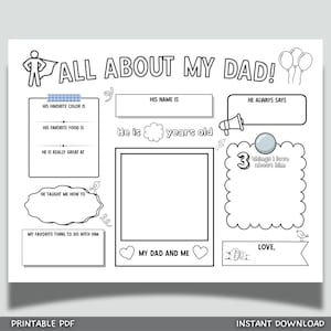 Alles über meinen Vater Fragebogen zum ausdrucken Vatertagskarte Fragebogen Geschenkideen von Kindern Personalisiertes Andenken Arbeitsblatt Malseite Aktivität