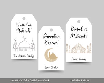 Editable Ramadan Mubarak Gift Tags Printable, Personalized Ramadan Kareem Gift Tags, 9 Printable Tags, Customized Simple Modern Gift Tags