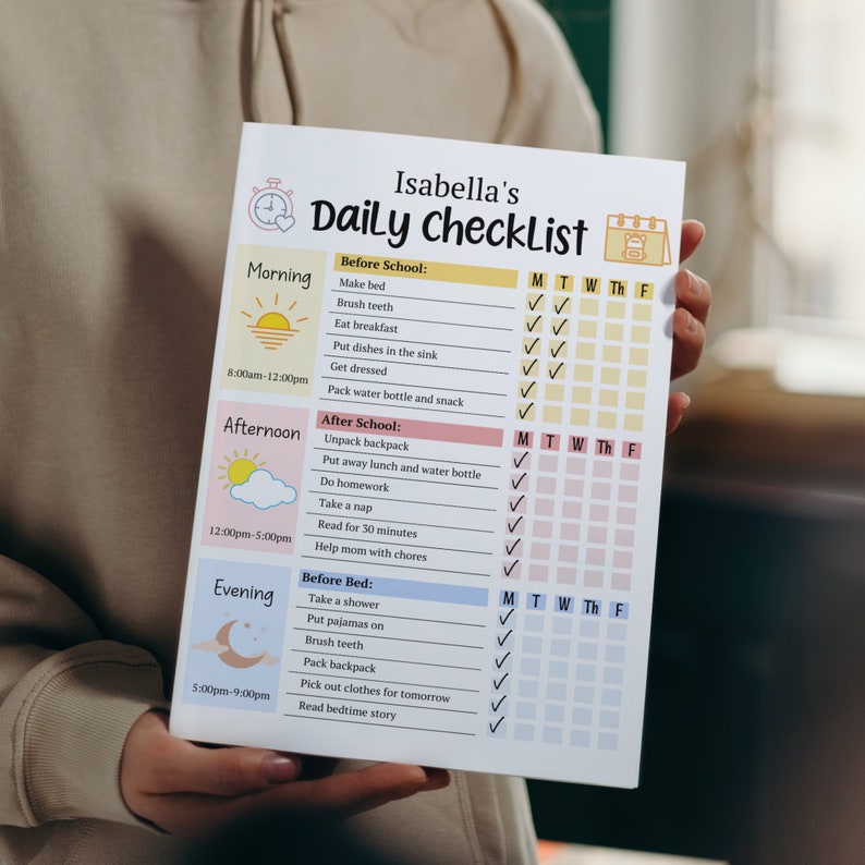 Kids Daily School Checklist Schedule Printable, Editable Chore Chart, Daily Routine Responsibility Chart, Homeschool Planner To Do List zdjęcie 5