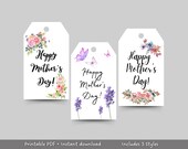Happy Mother's Day Gift Tags, Mom Printable Gift Tags, Instant Digital Download, 9 Tags, Modern Gift Tags Mother's Day Printable Floral Tag