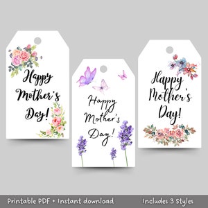 Happy Mother&#39;s Day Gift Tags, Mom Printable Gift Tags, Instant Digital Download, 9 Tags, Modern Gift Tags Mother&#39;s Day Printable Floral Tag