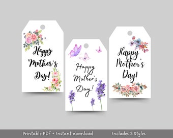 Etiquetas de regalo del Día de la Madre Feliz, Etiquetas de Regalo Imprimibles de Mamá, Descarga Digital Instantánea, 9 Etiquetas, Etiquetas de Regalo Modernas Etiqueta Floral Imprimible del Día de la Madre