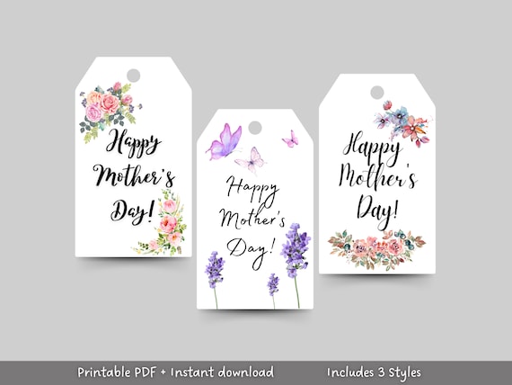 Happy Mother's Day Gift Tags, Mom Printable Gift Tags, Instant Digital Download, 9 Tags, Modern Gift Tags Mother's Day Printable Floral Tag