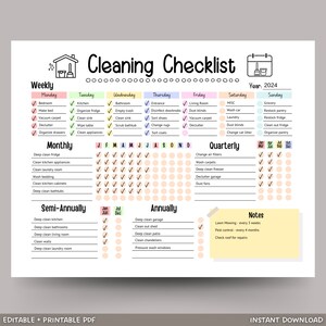 Editable Cleaning Schedule Printable, Digital Cleaning Planner, Weekly Monthly Yearly Cleaning Checklist, House Chore List Simple PDF