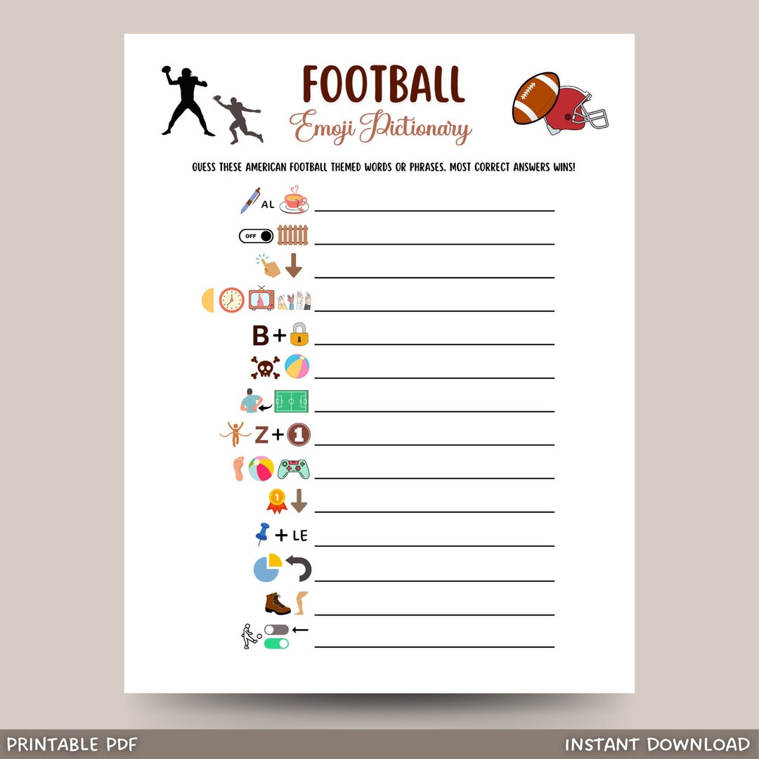 Football Emoji Pictionary Game Printable, Football Party Game, Office