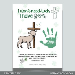 St Patricks Day Christian Bible Scripture Handprint Craft Printable, DIY March Art Keepsake for Sunday School Church Kids Toddler Activity