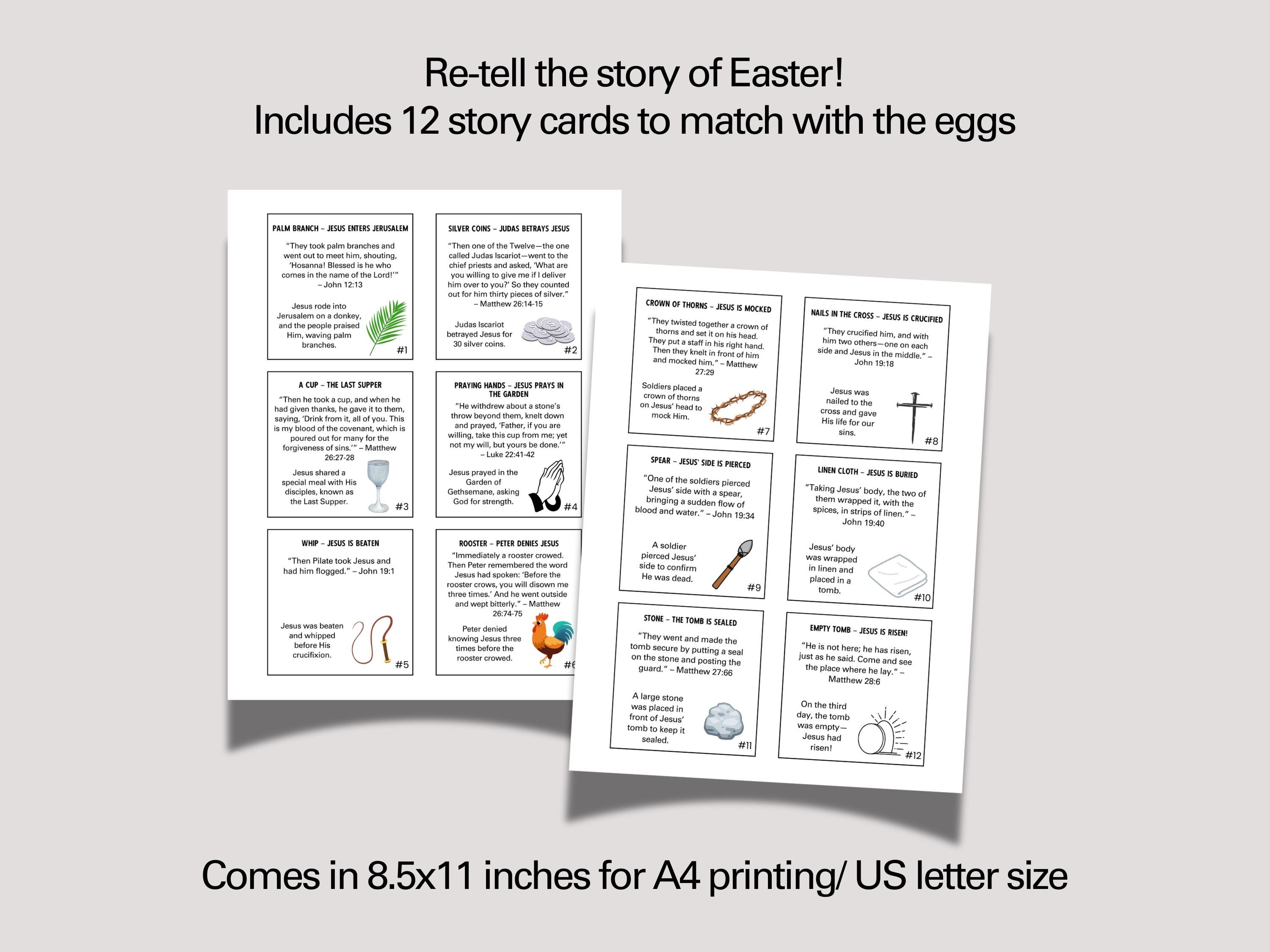 Easter Story Resurrection Eggs Printable for Kids, Holy Week Cards ...