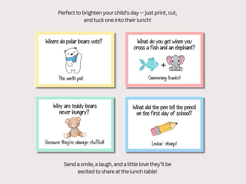 Lunch Box Riddles Pdf Lunchbox Jokes Cards for Kids Printable, Back to School Funny Lunch Box ...