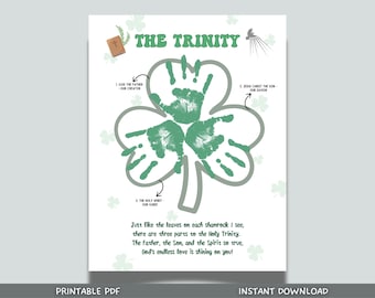 St Patricks Day Holy Trinity Handprint Craft Printable, Shamrock Bible Lesson Art Keepsake for Sunday School Church Kids Christian Activity
