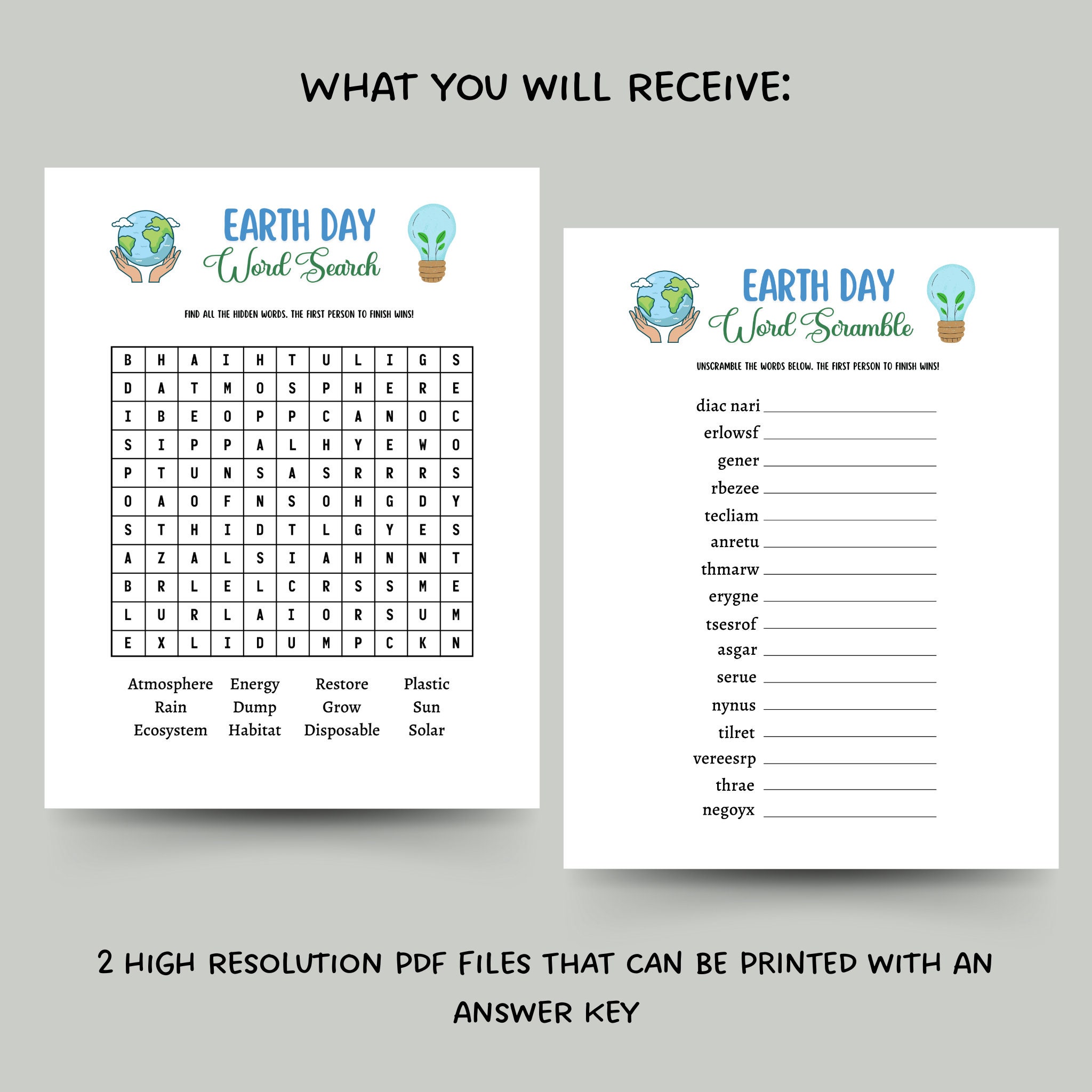 Earth Day Games Printable, Environmental Activity Word Search & Word ...