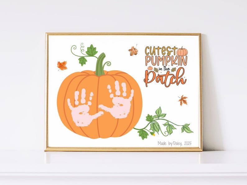 Pumpkin Handprint Craft Printable, Fall Autumn Activity DIY Footprint ...