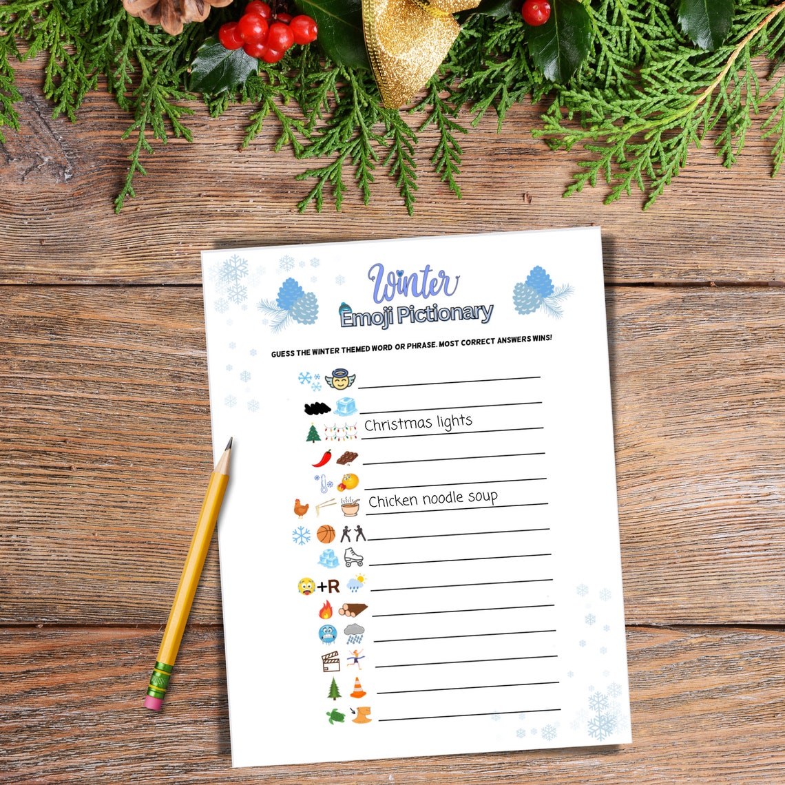 Winter Emoji Pictionary Game Printable, Holiday Party Games, Fun Winter ...