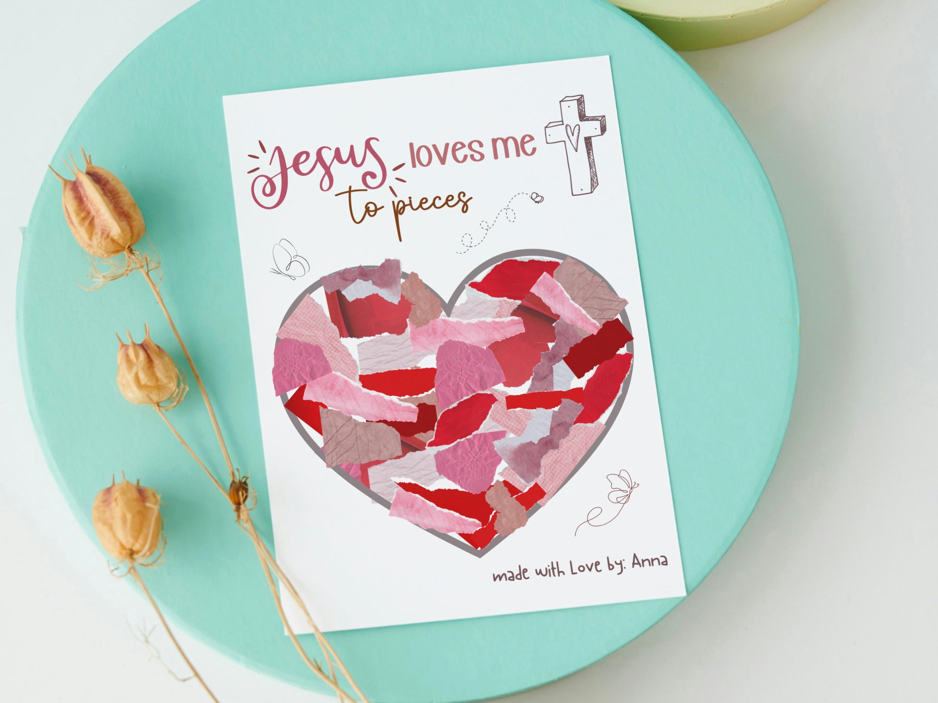 Jesus Loves Me to Pieces Christian Craft Printable, Valentine’s Day Art ...