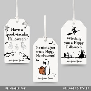 Halloween Favor Tags Printable Template, Editable Halloween Party Gift Tag, Custom Happy Halloween Pun Tag, Trick or Treat Tag, Spooky Tags