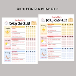 Kids Daily School Checklist Schedule Printable, Editable Chore Chart, Daily Routine Responsibility Chart, Homeschool Planner To Do List zdjęcie 4