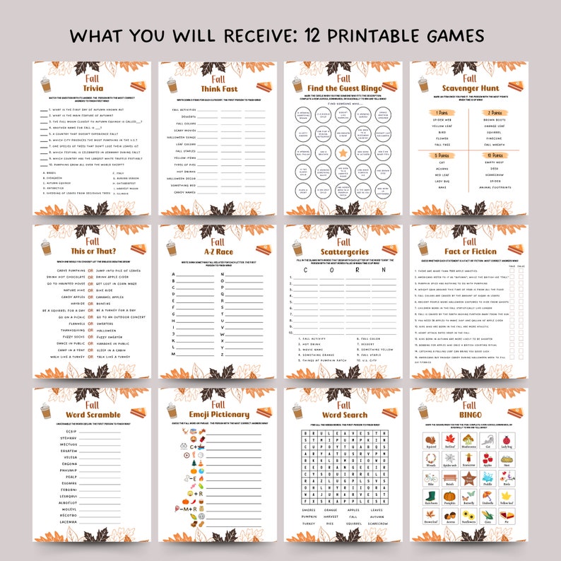 Fall Games Bundle Printable, Fun Autumn Games, Fall Time Family ...
