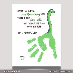 Fathers Day Handprint Craft for Kids Printable DIY Dad Card Dino Art Activity Personalized Birthday Gift from Baby Toddler Preschool Daycare