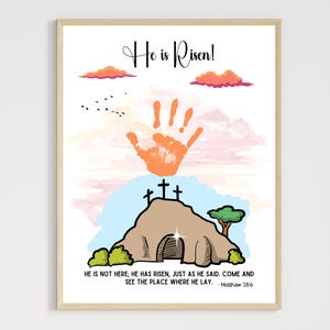 He is Risen Easter Handprint Craft Printable Resurrection DIY Religious Christian Art for Kids Baby Toddler Sunday School Preschool Activity